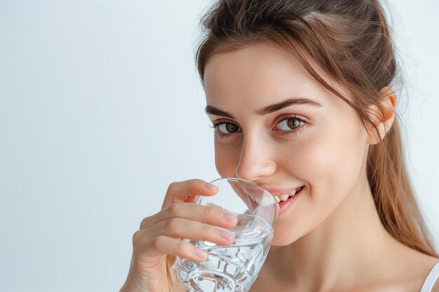 Foto beleza sorridente com prazer de hidratação