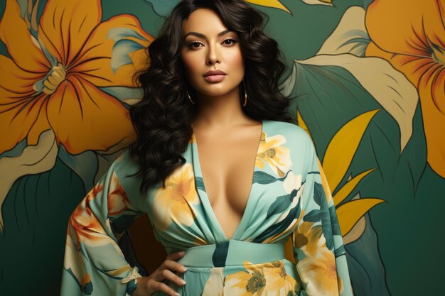 Foto beleza tropical chic plussize em texturas matte