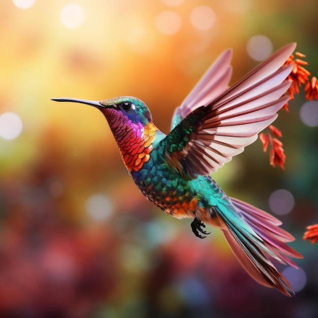 Beleza vibrante em voo Uma foto cativante de um colibri real se aproximando