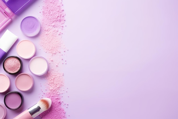 Belezas de beleza de luxo Maquiagem cativante e produtos cosméticos com um fundo roxo pálido sereno