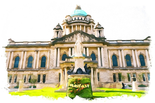 Belfast, Irlanda, hermoso paisaje en acuarela
