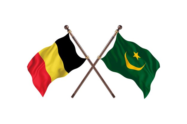 Bélgica frente a Mauritania dos países banderas fondo