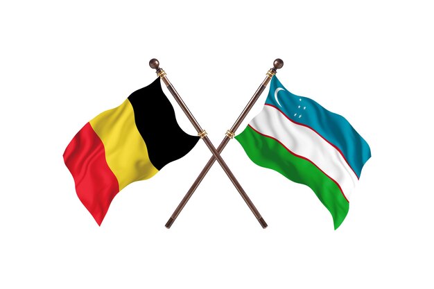 Bélgica frente a Uzbekistán dos países banderas fondo