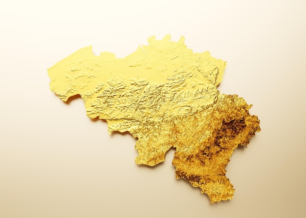 Bélgica Mapa Metal dorado Color Altura mapa Fondo 3d ilustración