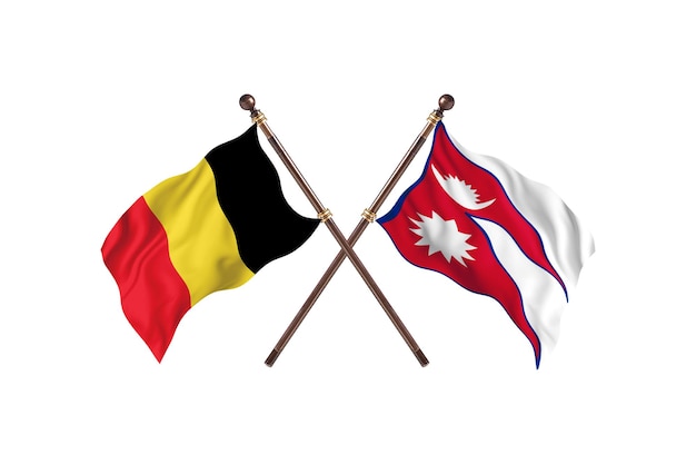Bélgica versus fondo de banderas de dos países de Nepal