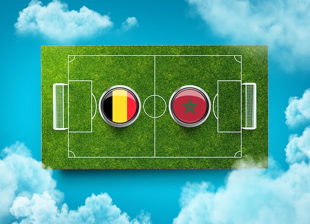 Bélgica vs Marruecos Versus banner de pantalla Concepto de fútbol campo de fútbol estadio ilustración 3d