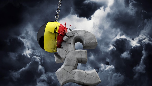 Belgien-Ball zerschmettert ein Pfund Sterling Symbol britische Wirtschaft d render