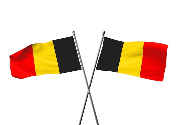 Belgien Flaggen gekreuzt isoliert auf einem weißen Hintergrund d-Rendering