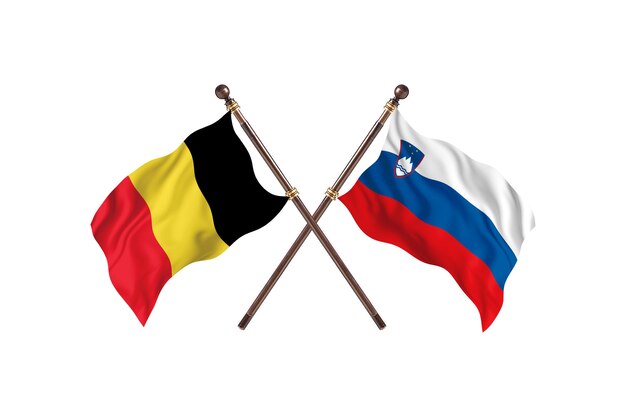 Belgien gegen Slowenien zwei Länderflaggen Hintergrund