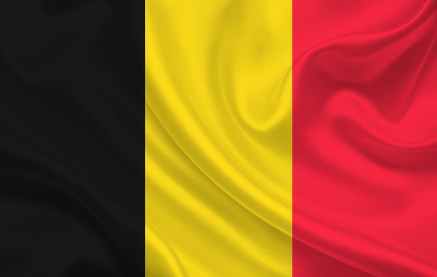 Belgien-Landesflagge auf gewelltem Seidenstoff-Hintergrundpanorama - Illustration