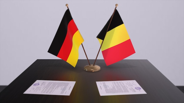 Belgien und Deutschland Flagge Politik Beziehung Nationalflaggen Partnerschaftsabkommen 3D-Illustration