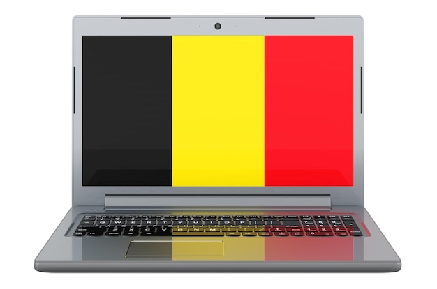 Belgische Flagge auf Laptop-Bildschirm 3D-Illustration