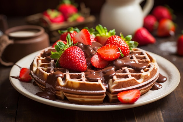 Belgische Waffeln mit Schokolade und Erdbeeren