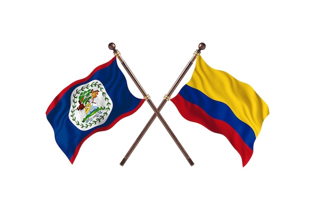 Belice versus fondo de banderas de dos países de Colombia