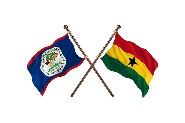 Belice versus fondo de banderas de dos países de Ghana