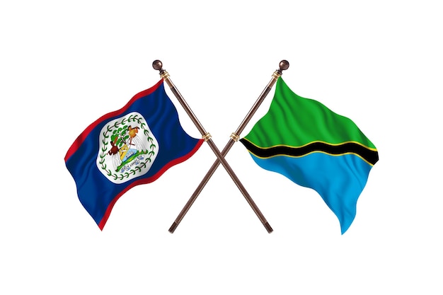 Belice versus fondo de banderas de dos países de Tanzania