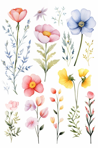 Belíssima aquarela minimalista Impressão de arte floral