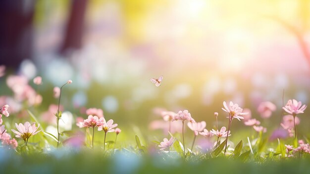 Belíssima natureza de fundo de primavera borrada com flores florescentes