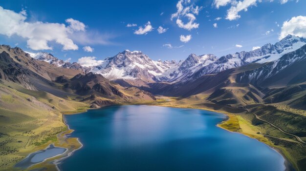 Belíssima paisagem do lago no fundo das montanhas