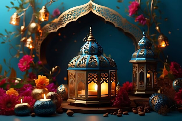 Foto belíssimo cartão de festival tradicional do ramadã kareem