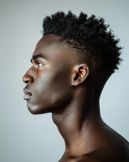 Belíssimo jovem preto retrato masculino foto de perfil beleza elegante cabelo e elegância natural