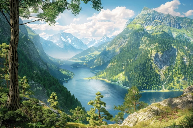 Belíssimo lago de montanha de conto de fadas nos Alpes austríacos Paisagem panorâmica