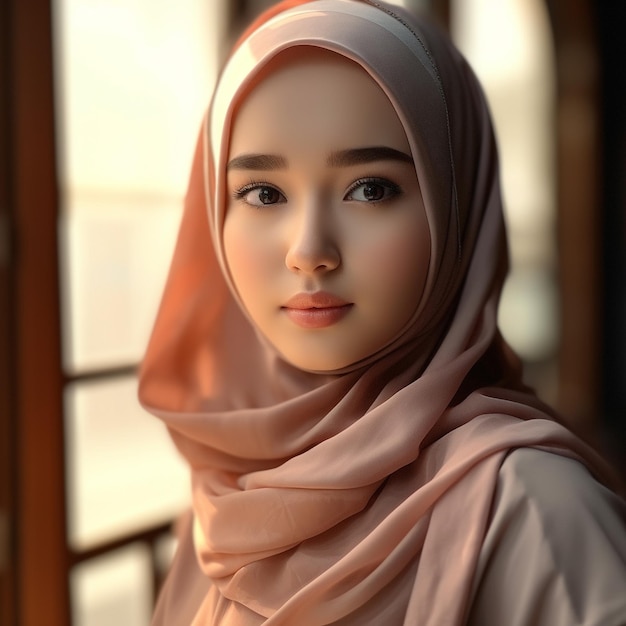 Belíssimo retrato de menina vestindo hijab vestido islâmico