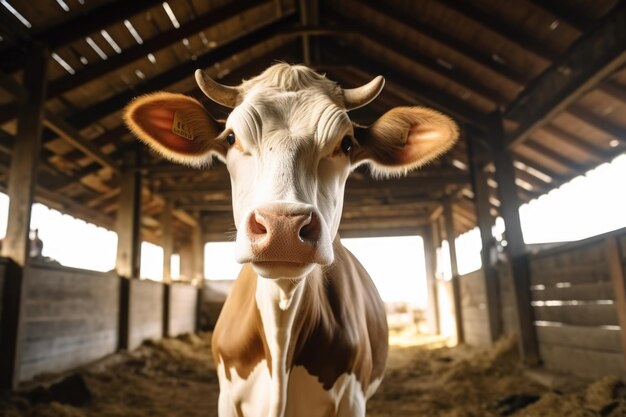 Belíssimo retrato de vaca no galpão da fazenda