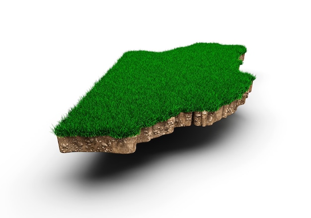 Belize Map Bodengeologie Querschnitt mit grünem Gras und Rock Bodenstruktur 3D-Darstellung