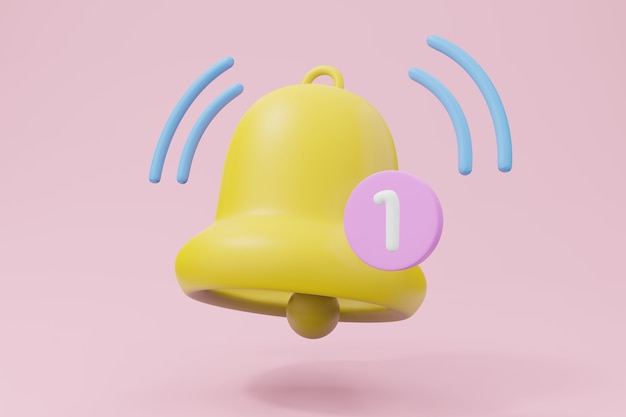 Bell Nachricht Benachrichtigung 3D-Render-Illustration in Pastellfarbe.