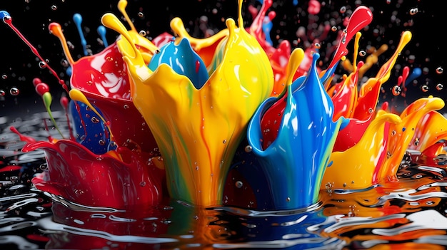 Foto bella abstracción de colores brillantes mezclados de pinturas y salpicaduras en un fondo oscuro