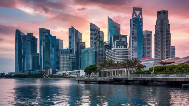 Foto bella arquitectura del edificio exterior del paisaje urbano en el horizonte de la ciudad de singapur