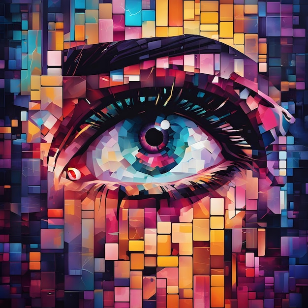 Foto bella cara pixelada que muestra detalles del ojo