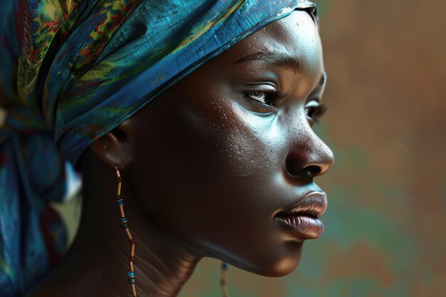 Bella chica africana con peinado tradicional nacional mujer joven del sur retrato en primer plano de hermosos ojos pendientes de joyas