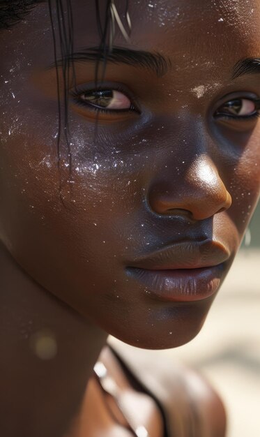 Bella chica africana con peinado tradicional nacional mujer joven del sur retrato en primer plano de hermosos ojos pendientes de joyas