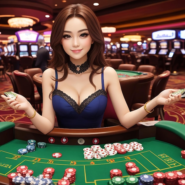 Bella chica en la mesa del casino generada por la IA