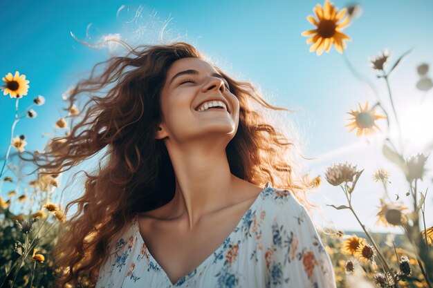 Foto bella chica sonriente en el jardín en verano