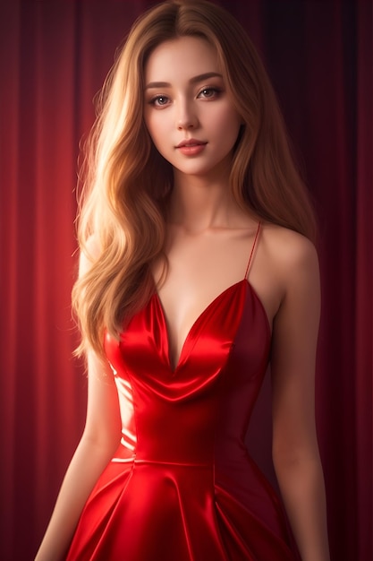 Una bella dama con un vestido rojo.