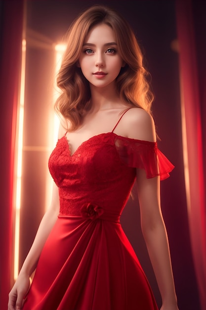 Una bella dama con un vestido rojo.