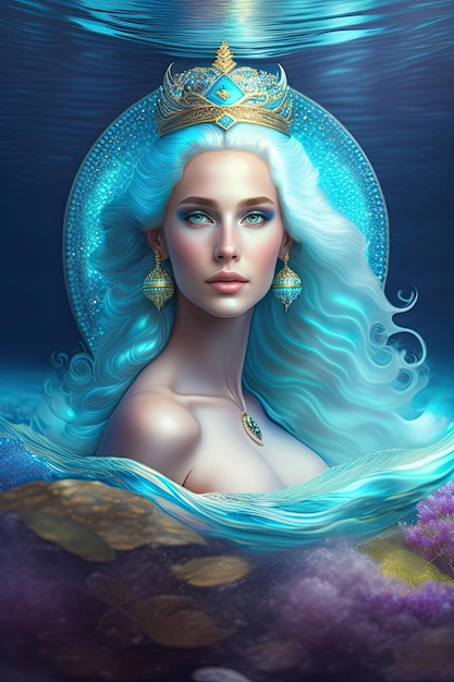 Bella diosa del agua esposa de Neptuno o Poseidón ninfa del mar procesado