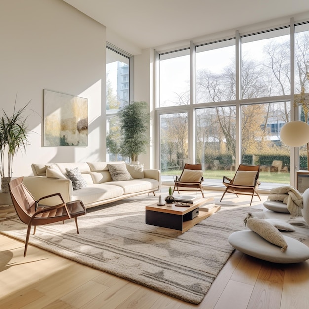 Bella foto de un apartamento moderno y acogedor con grandes ventanas Generativo Ai