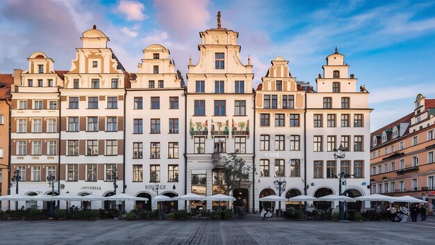 Foto bella foto de un edificio blanco en la plaza principal del mercado de wroclaw, polonia