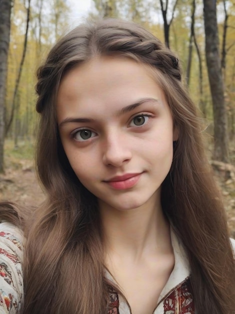 Bella foto de una joven y hermosa mujer eslava con cabello rubio