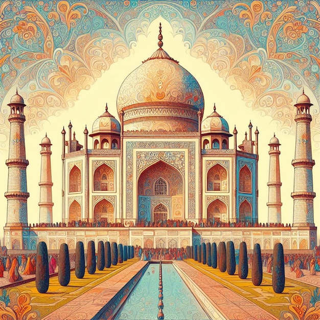 Foto bella ilustración decorativa del taj mahal ilustración del taj mahal inteligencia artificial generativa