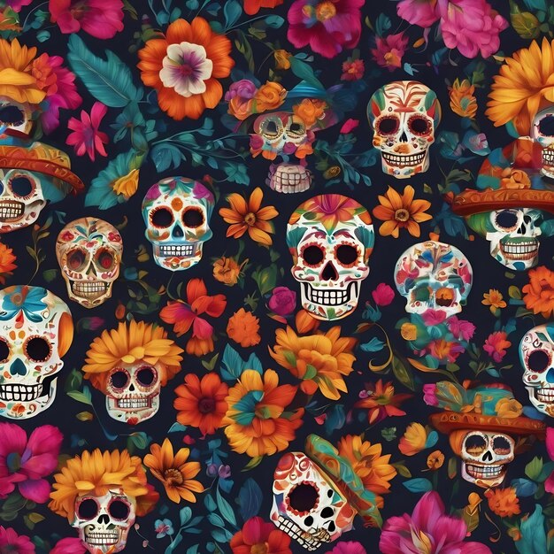 Foto bella ilustración del día de los muertos tradición mexicana colorido día de la imagen de los muertos