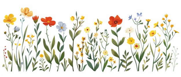 Bella ilustración floral moderna de plantas de jardín aisladas sobre un fondo blanco Arte de línea dibujado a mano