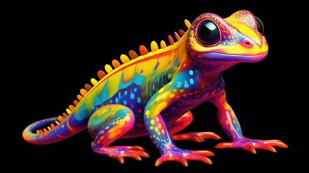 Bella imagen generada por la IA de fantasía de color arco iris geco salamandra animal multicolor