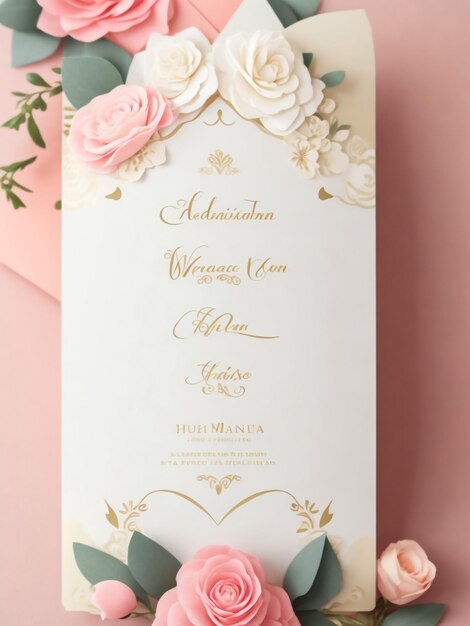 Bella invitación de boda con diseño de rosa dibujado a mano