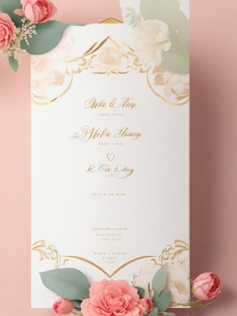 Bella invitación de boda con diseño de rosa dibujado a mano