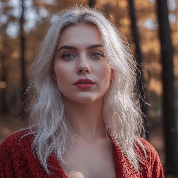 Bella joven en el bosque de otoño